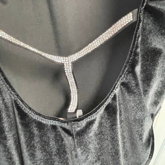 Victorias Secret Black Velvet Open Back Bodysuit NEW XS Rhinestone Back Glam - Picture 3 of 4